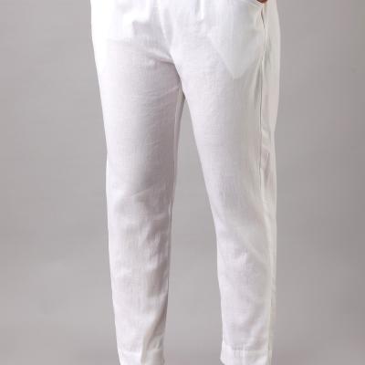 Martini - Plus SizeWhite Solid Straight Cotton Flex Pants With Drawstring