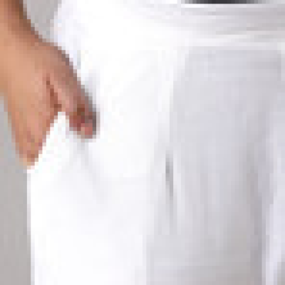 Martini - Plus SizeWhite Solid Straight Cotton Flex Pants With Drawstring