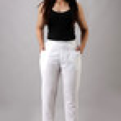 Martini - Plus SizeWhite Solid Straight Cotton Flex Pants With Drawstring