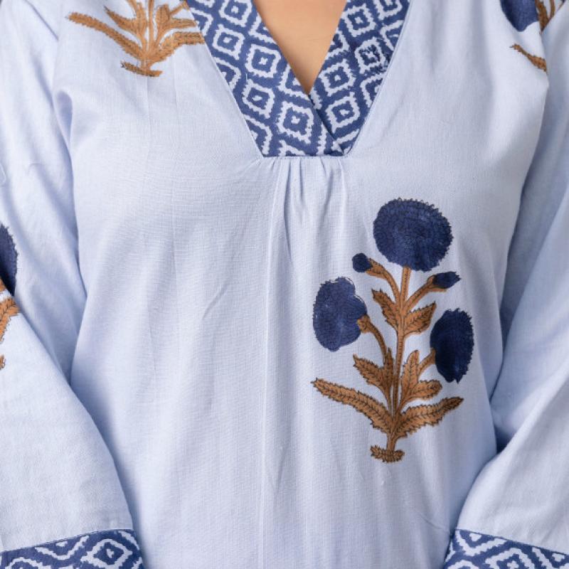 Martini - Cotton Floral Hand Block Printed Kurti with Pant and Dupatta