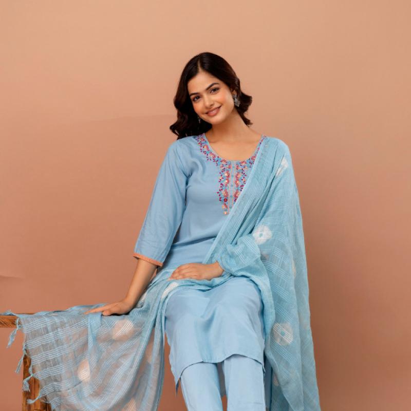 Martini - Soft Modal Embroidery Kurti with Pant and Dupatta