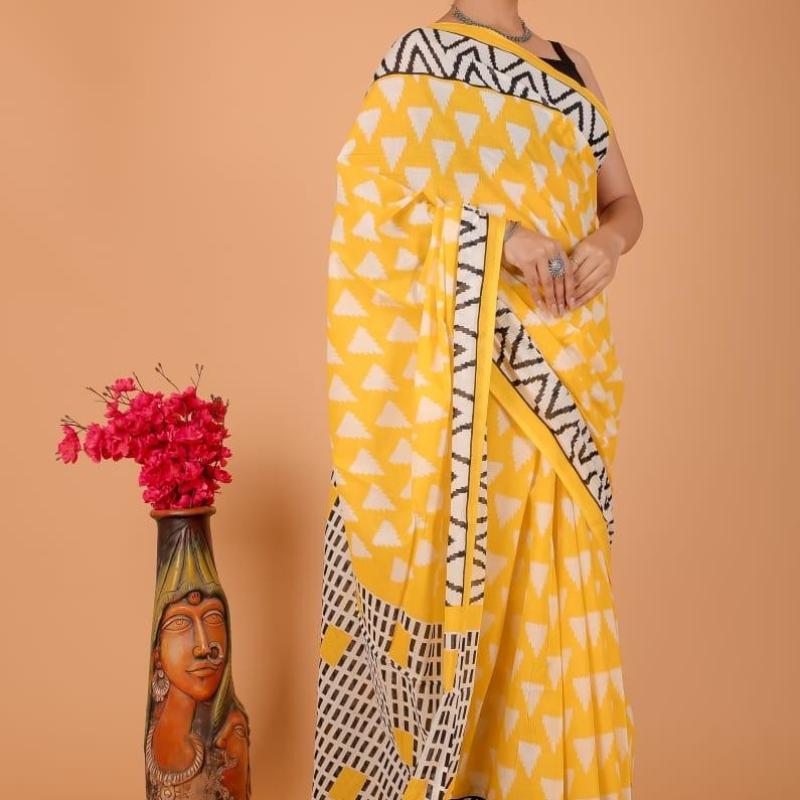 Addey - Cotton Mulmul Printed Saree With Blouse