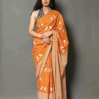 Addey - Cotton Mulmul Printed Saree With Blouse