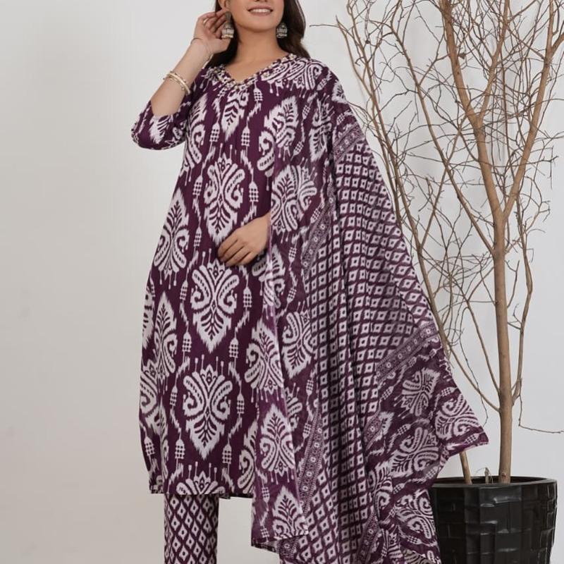 Cotton Visscose Prinetd Kurti with Pant and Dupatta