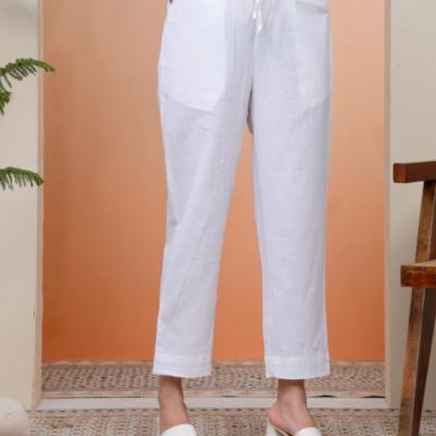 VAASVA - Whitel Cotton Flax Solid Straight Pants