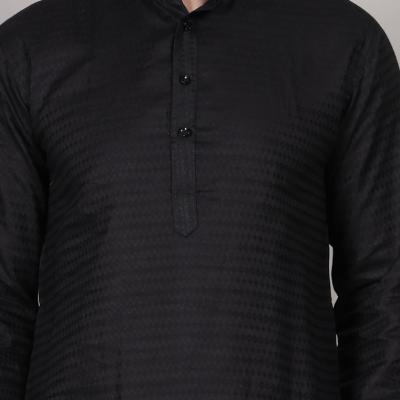 Charvi - Black Cotton Viscose Blend Self Design Woven Mens Kurta