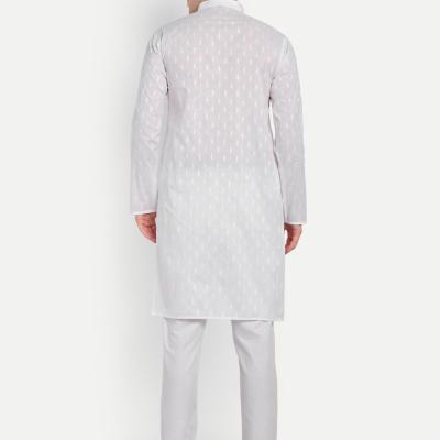 Charvi - White Self Design Pure Cotton Mens Daily wear Kurta