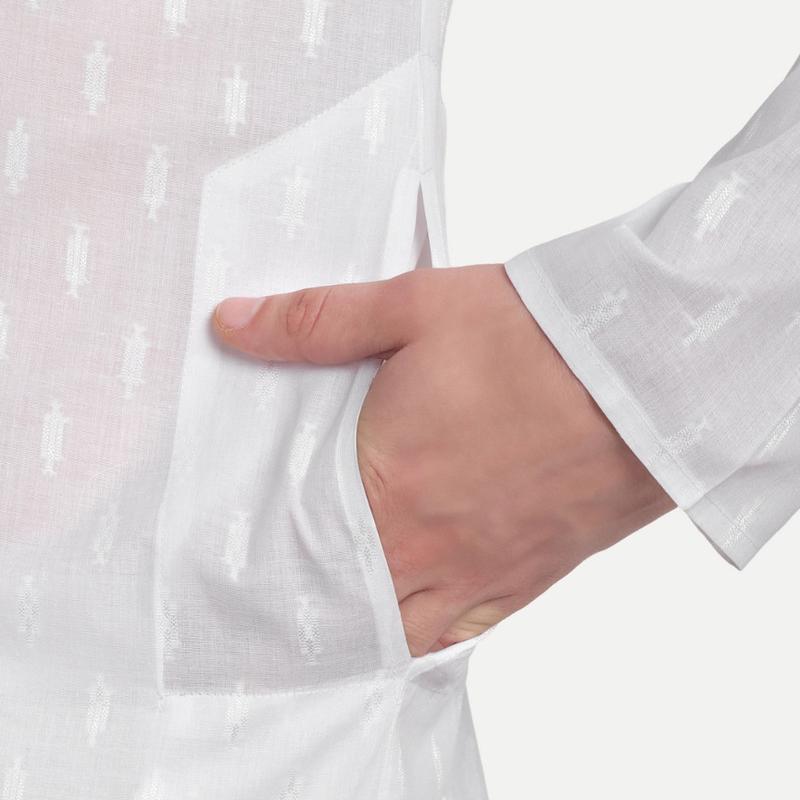 Charvi - White Self Design Pure Cotton Mens Daily wear Kurta