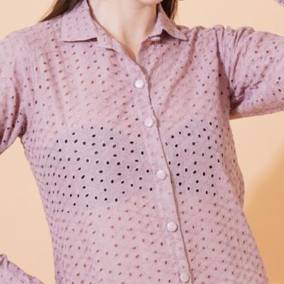 Women Solid Schiffli Work Full Sleeve Shirt