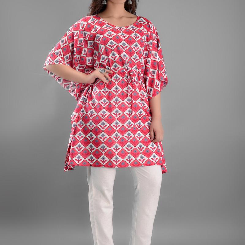Jassi - Cotton Kalamkari Print Kaftan Top
