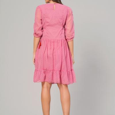 Jessie - Women Pink Crape Dobby Flair Dress