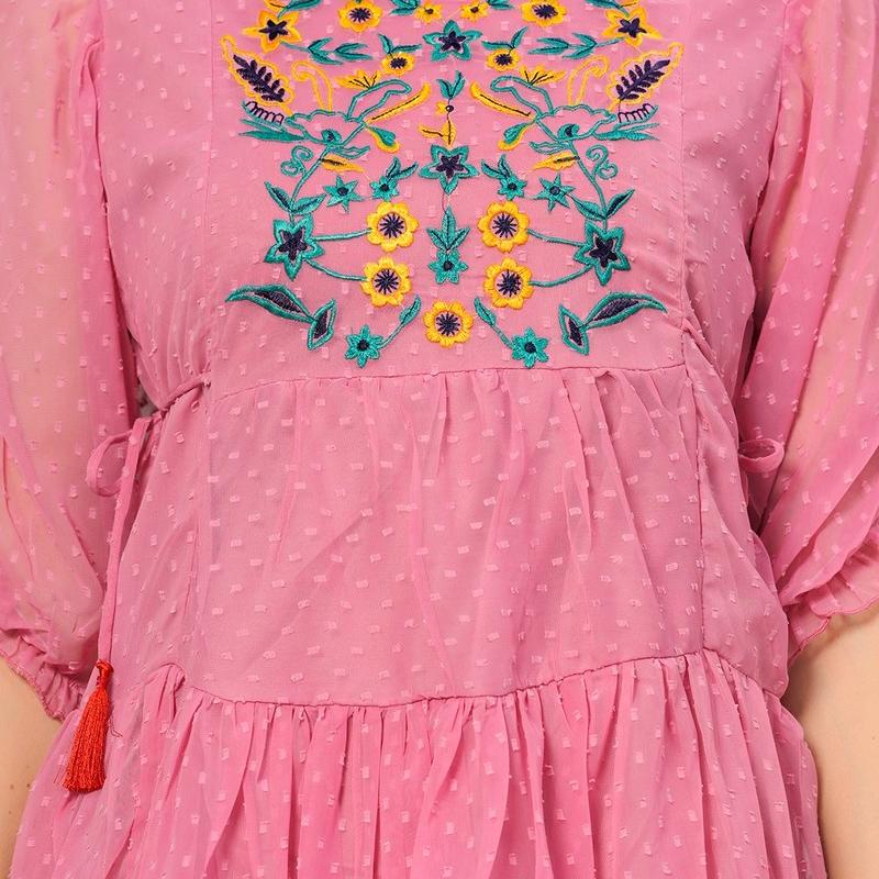 Jessie - Women Pink Crape Dobby Flair Dress